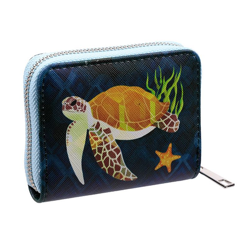 Portemonnee - Inktvis en Schildpad Marine Kingdom - Onderwater&Zeeleven - Rondrits - 8.5x11.5x2.5cm