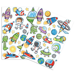 Stickers - Ruimtevaart & Aliens Cartoonstyle - Scrapbook Hobby DIY Stickervel - 1-9,5cm - 43 Stuks