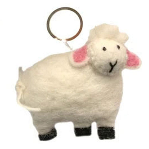 Vilten sleutelhanger schaap wit - 7x8cm