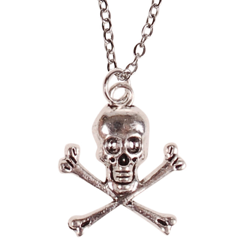Ketting Zilverkleurig 55cm - Hangertje Schedel en Botten zilverkleurig