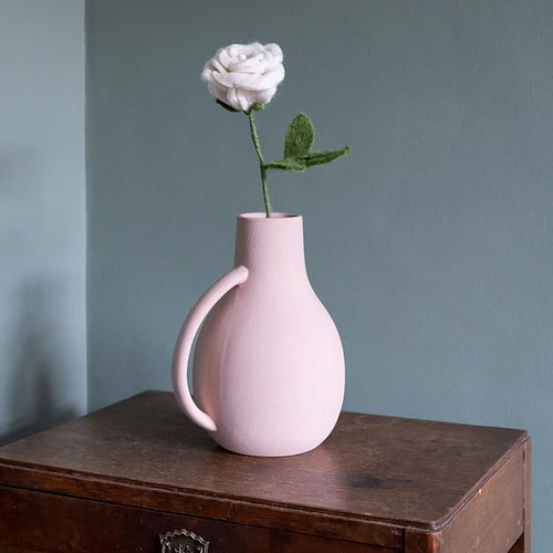 Bloem Vilt - Roos Wit - Groen met Wit - 40cm - Fairtrade Homedeco