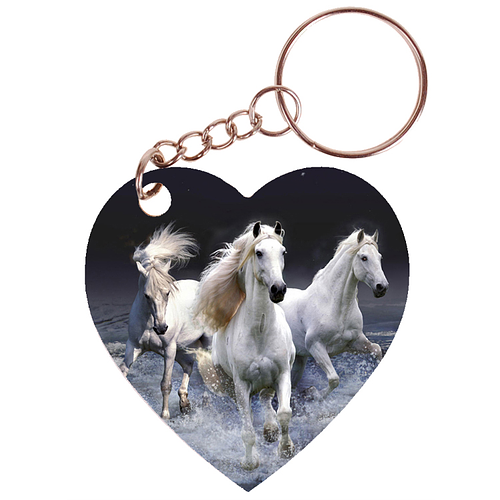 Sleutelhanger hartje 5x5cm - Witte Paarden in branding Zee
