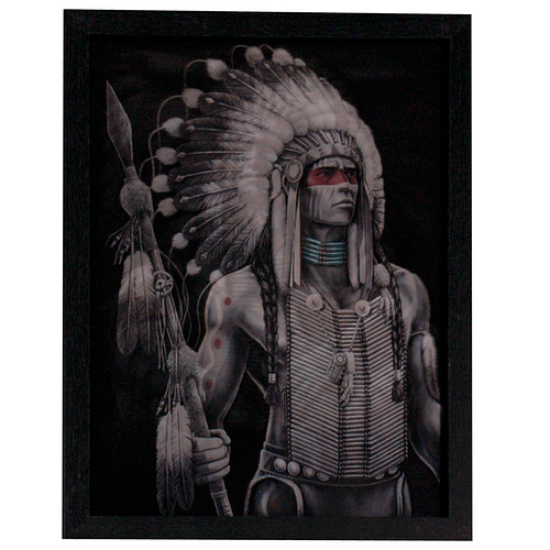 Poster 3D met Lijst - Indiaan Krijgers Paard & Chief - 3 Afbeeldingen - 43x33cm