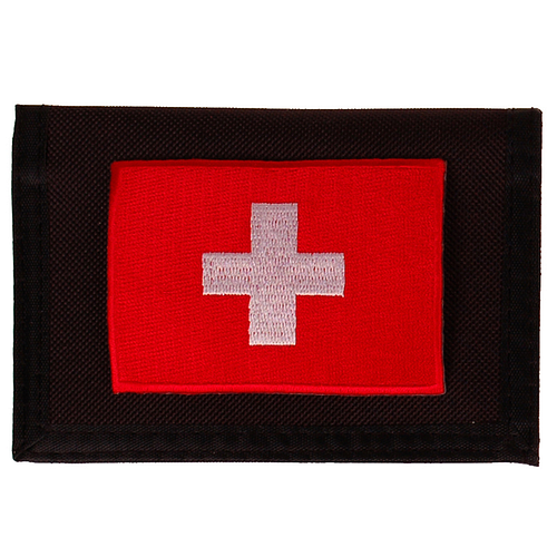 Portemonnee zwart 14x10cm - Vlag Zwitserland - 8x6cm 