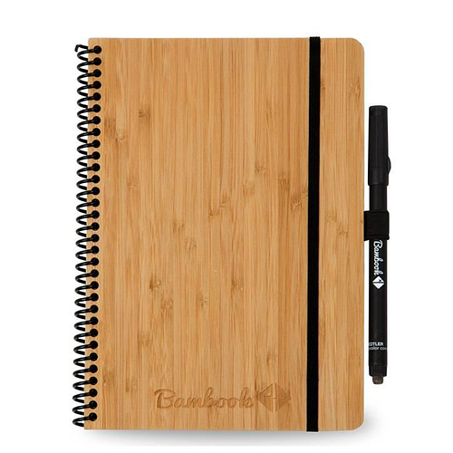 Bambook Uitwisbaar Notitieboek - Bamboe hardcover kaft - A5 - Uitwisbare Pagina's en Stift met Gum - Elastiek