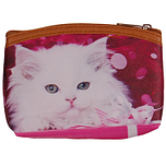 Kleine portemonnee met witte langharige kat op roze achtergrond - 11x9cm