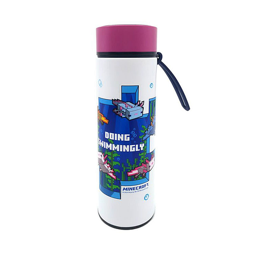Thermosfles Minecraft Axolotl Lush Cave - RVS - Thermometer - 450ml - 23x6.5cm