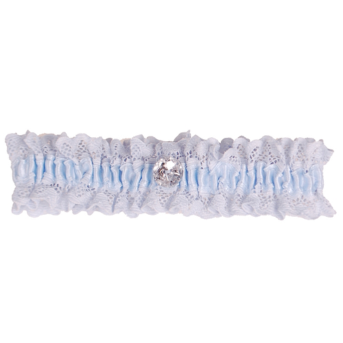 Kousenband blauw met kant en strass knoopje