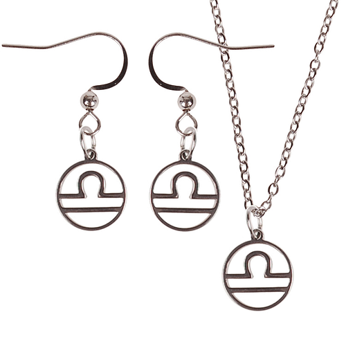 Set - Kinderketting 45cm - Oorbellen Zilverkleurig - hanger sterrenbeeld Weegschaal