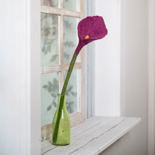 Bloem Vilt - Calla Paars - Groen met Paars - 50cm - Fairtrade Homedeco