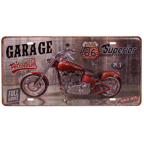 Amerikaans nummerbord - Motor Rood - Route 66 Garage Full Service - Metalen bord 15x30