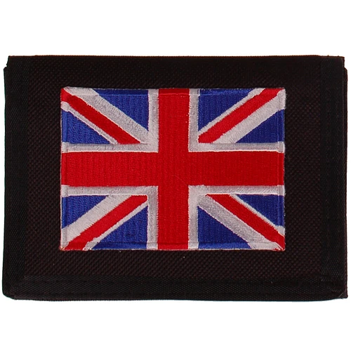 Zwarte klittenbandportemonnee 12x9cm - Applicatie 8x6cm vlag Brits
