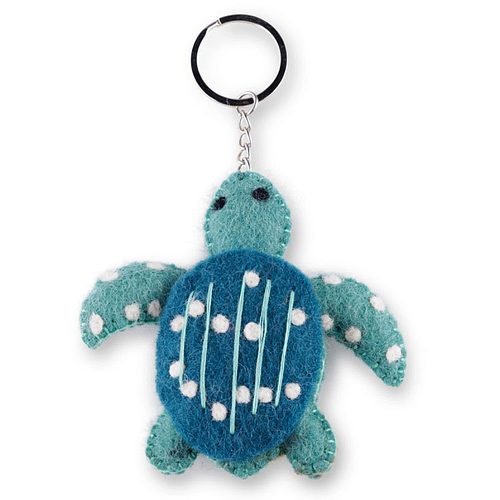 Sleutelhanger/Tashanger - Zeeschildpad Sealife Wolvilt - Blauw - Handmade & Fairmade - 6x6cm