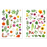 Stickers - Herbarium Bloemen & Bladeren - Scrapbook Hobby DIY - 2 Stickervellen Transparant - 1.2-6cm - 73 Stuks