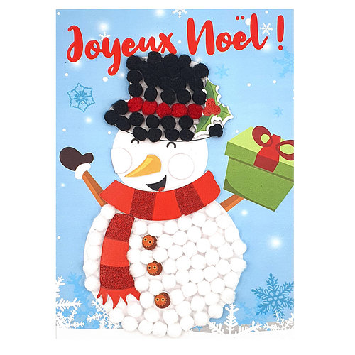 Knutselset Kind 3+ Winter Kerst - Sneeuwpop Cadeau - Pompoms Set Vorm Plakken - Hobby - 15x20cm