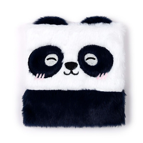 Notitieboekje/Dagboekje Fluffy - Panda Adoramals Zwart/Wit - Pluche - Gestyled&Gelinieerd - 16x15x2cm