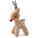 Hanger Vilt - Rendier Rudolf met Rode Neus - Gingerbread - 13x6,5cm - Beige - Fairtrade
