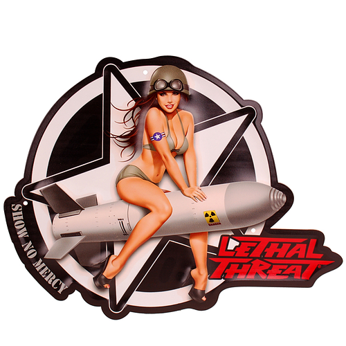 Metalen Bord reliëf - ARMY Pin-Up Girl Nuke - Lethal Threat - 40x31cm