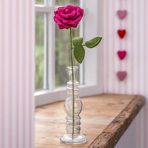 Bloem Wolvilt - Roos - Fuchsia - 42cm - Duurzaam & Fairtrade Homedecoratie