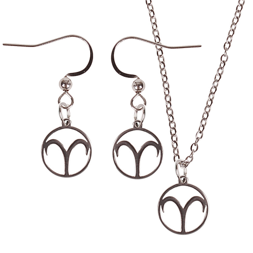 Set - Kinderketting 45cm - Oorbellen Zilverkleurig - hanger sterrenbeeld Ram