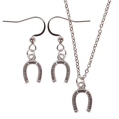Set - Kinderketting 45cm - Oorbellen Zilverkleurig - Hangertje Hoefijzer zilverkleurig 1cm