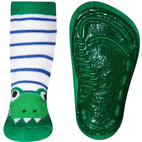 Antislipsok groen gestreept met krokodil 