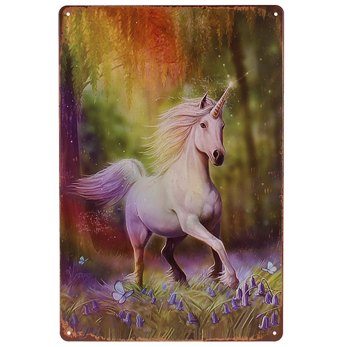 Metalen Plaatje - Eenhoorn Magisch Bos Regenboog Kleuren - 20x30cm