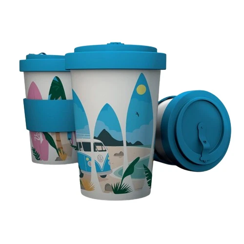 Reisbeker/Travel Cup - Volkswagen T1 Camper Waves are Calling - RPET & Siliconen - Lichtblauw - 400ml