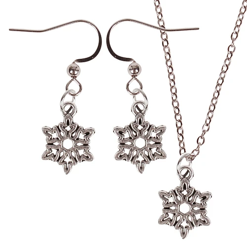Set - Kinderketting 45cm - Oorbellen Zilverkleurig - Hangertje sneeuwvlokje zilverkleurig 1,2cm