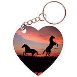 Sleutelhanger hartje 5x5cm - Horses Sunset - Steigerend Paard