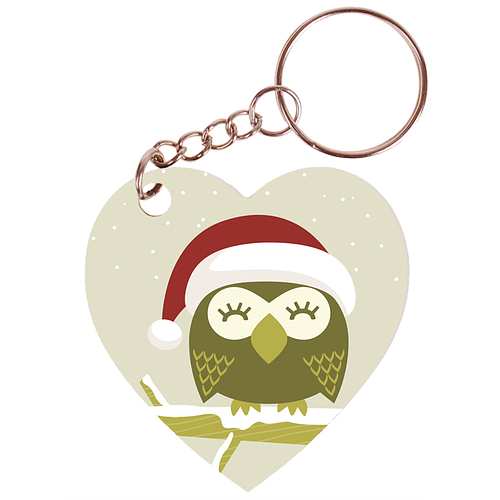 Sleutelhanger hartje 5x5cm - Kerst Uil op Tak met Sneeuw Illustratie