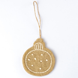Hanger Vilt - Kerstbal Geborduurd Motief - Mistletoe - 8cm - Beige/Creme - Vlak - Fairtrade