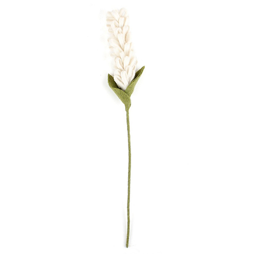 Vilten Hyacint Wit op Groene Steel - 40cm