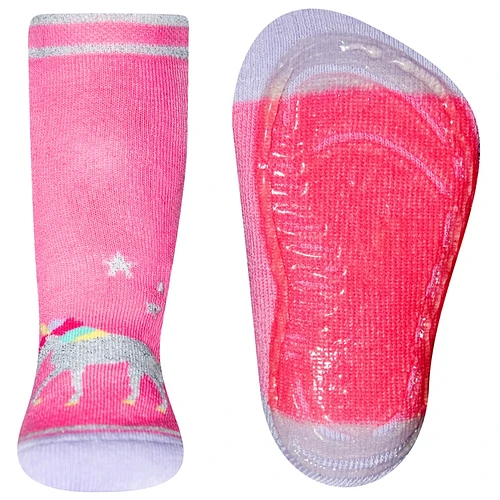 Antislipsok roze met eenhoorn van glittergaren
