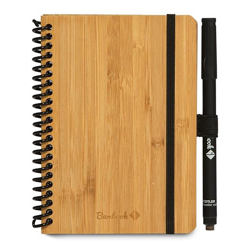 Bambook Uitwisbaar Notitieboek - Bamboe hardcover kaft - A6 - Uitwasbare Pagina's en Stift met Gum - Elastiek