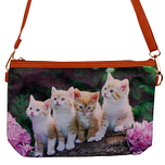 Schoudertasje 4 Kittens op Boomstam met Roze Bloemen - 25x17cm