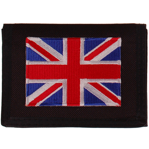 Zwarte klittenbandportemonnee 12x9cm - Applicatie 8x6cm vlag Brits