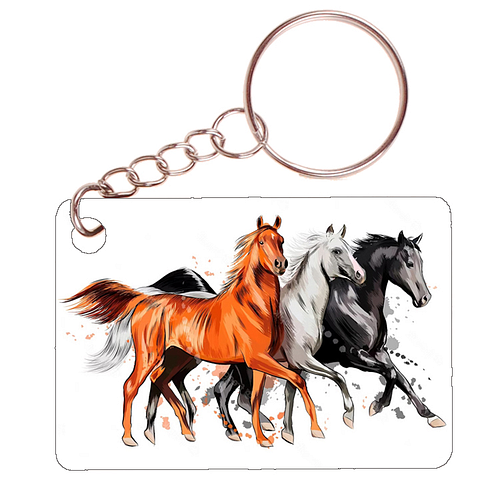 Sleutelhanger 6x4cm - Tekening Zwart - Wit - Bruin Paard op Rij
