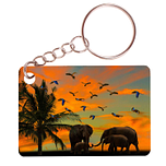 Sleutelhanger 6x4cm - Safari Sunset - Olifant op Savannah
