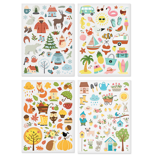 Stickers - 4 Seizoenen - Winter Zomer Herfst Voorjaar - Scrapbook Hobby DIY Stickervel - 0,3-7,2cm - 198 Stuks