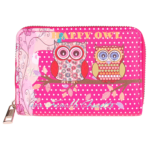 Rits Portemonnee - Roze - Uiltjes op Tak - Happy Owl - 13x9cm