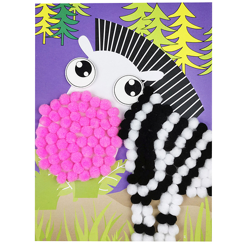 Knutselset Kind 3+ - Zebra Cartoon - Pompoms Vorm Plakken - Hobby - 15x21cm