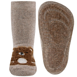 Antislipsokken Ewers Kindermaat - Beige met Fluffy Teddybeertje Bruin - Siliconenzool