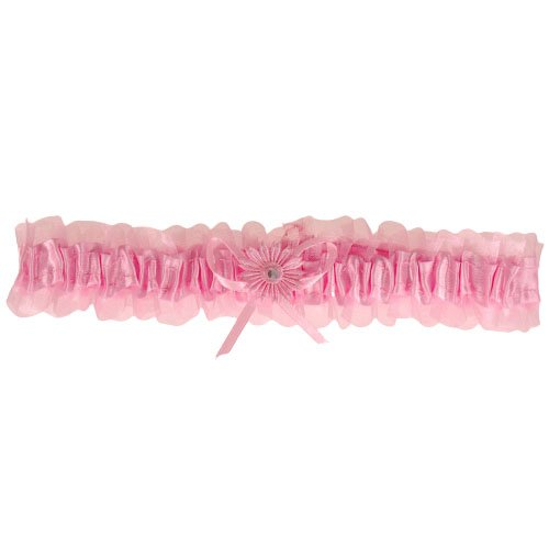 Kousenband grote maat - roze met roze bloemetje en strass