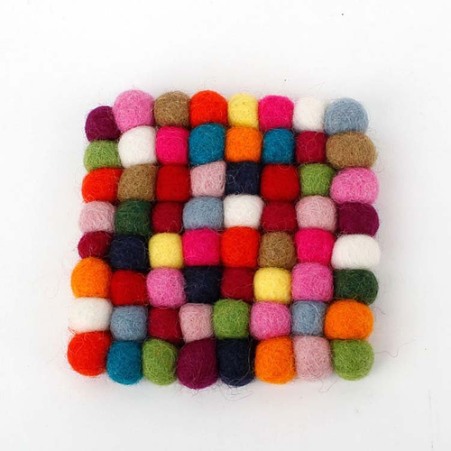Vilten onderzetters multicolor vierkant 10 cm -Set van 4