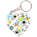 Sleutelhanger hartje 5x5cm - Ruimte Astronaut - Planeten - Raketten getekend