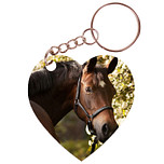 Sleutelhanger hartje 5x5cm - Bruin Paard - Kijkt achterom