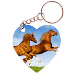 Sleutelhanger hartje 5x5cm - Bruine Paarden Fris in Weide
