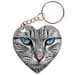 Sleutelhanger hartje 5x5cm - Grijze Noorse Boskat - Closeup