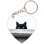 Sleutelhanger hartje 5x5cm - Zwarte Kat - Hoofd achter stenen rand